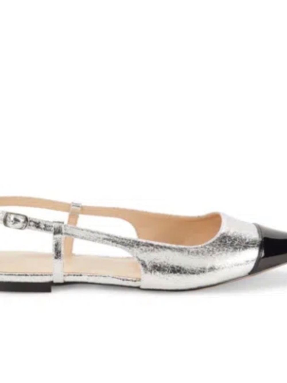 Saks Fifth Avenue Silver Slingback Cap Toe Flats NWT